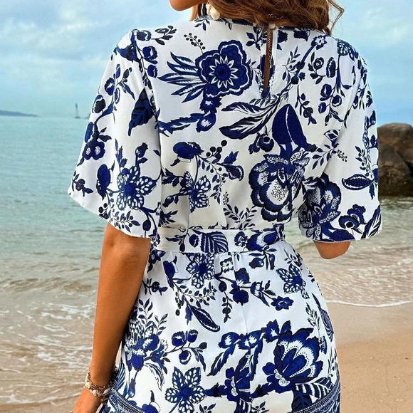 Multicolor Boho Womens Women's Plant Printed Jumpsuit - Picture 2 of 6